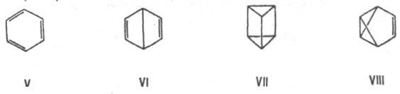 Бензол, бицикло[2.2.0]гекса-2,5-диен (бензол Дьюара), призман (бензол Ладенбурга), бензвален