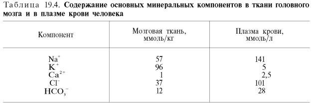 Содержание основных минеральных компонентов в ткани головного мозга и в плазме крови человека