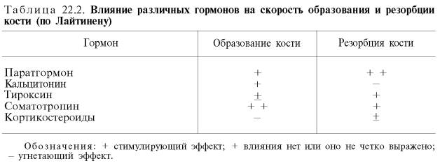 Влияние различных гормонов на скорость образования и резорбции кости (по Лайтинену)